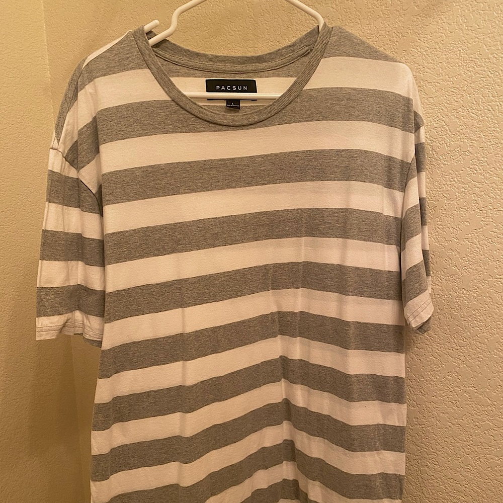 Grey and White Striped T-Shirt